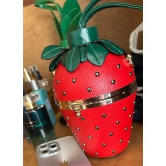 Strawberry Red Fruit Purse Handbag Womens Fashion Bag Wristlet With Strap - Picture 3 of 9